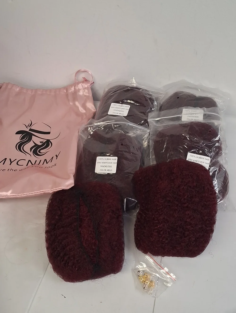 NWT 6Pk. Afro Kinkys Bulk Human Hair for Dreadlock Extensions,Repair Locs, Red